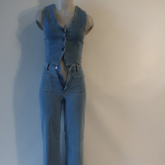 Womens Le Jean Blue 2 Pc Denim Set Sleeveless Cropped Top/XS Virginia Jeans/23 - Picture 1 of 15